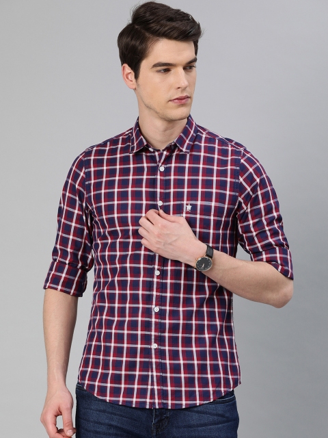 

French Connection Men Red & Navy Blue Checked Slim Fit Casual Shirt