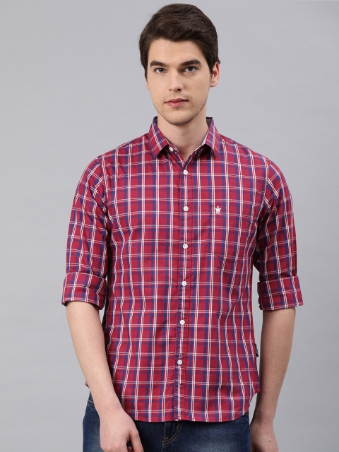 

French Connection Men Red & Blue Slim Fit Checked Casual Shirt