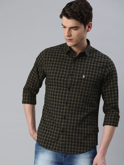 

French Connection Men Black & Brown Slim Fit Checked Casual Shirt