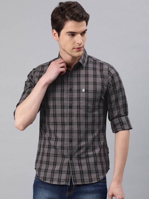 

French Connection Men Grey & Black Slim Fit Checked Casual Shirt