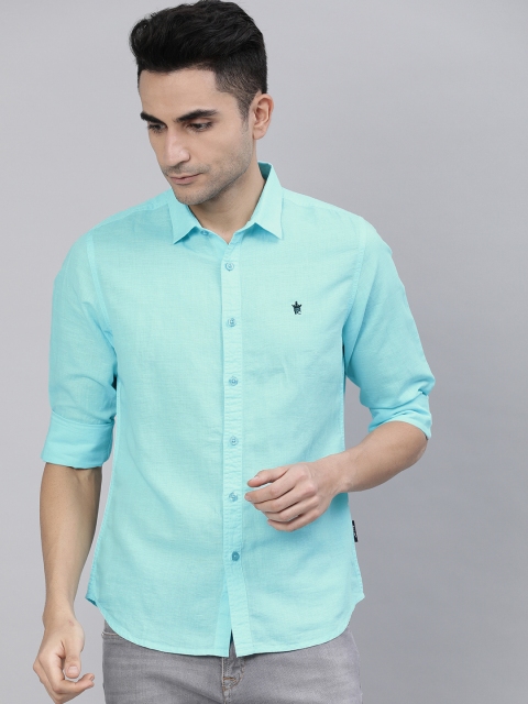 

French Connection Men Turquoise Blue Slim Fit Solid Casual Shirt