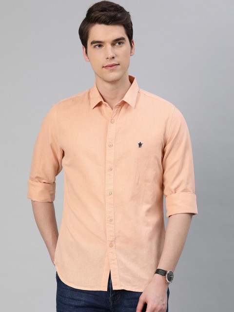 

French Connection Men Peach-Coloured Solid Slim Fit Casual Shirt