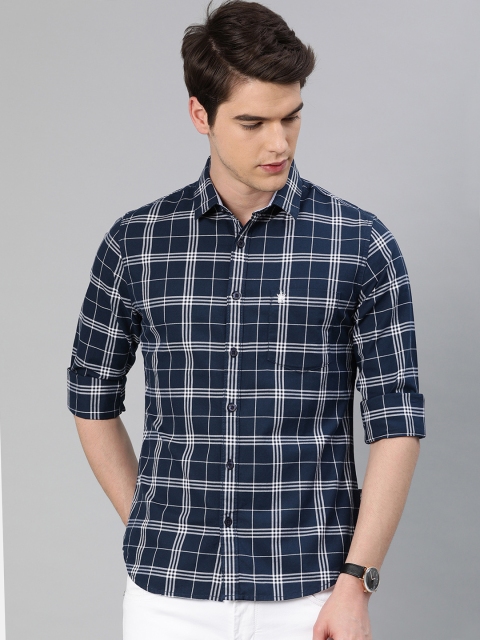

French Connection Men Blue & White Slim Fit Checked Casual Shirt