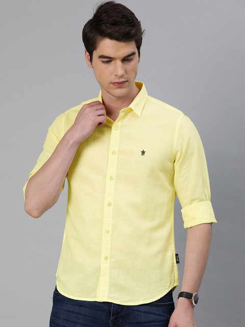 

French Connection Men Yellow Slim Fit Solid Casual Shirt