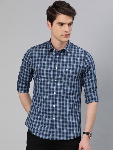 

French Connection Men Blue Checked Slim Fit Casual Shirt
