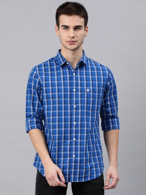 

French Connection Men Blue & White Slim Fit Checked Casual Shirt