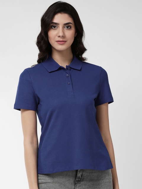 

Marks & Spencer Women Navy Blue Solid Polo Collar T-shirt