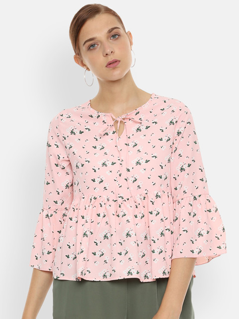 

Van Heusen Woman Women Pink & Green Printed Peplum Top