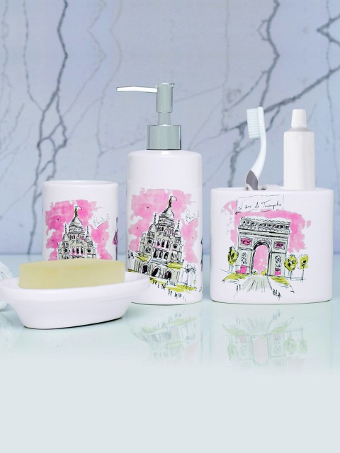 

Archies Unisex Pink Mason Jar Shaped Ceramic Bathroom Accessory Set