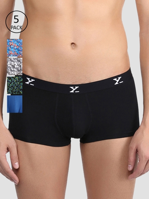 

XYXX Men IntelliSoft Antimicrobial Micro Modal Pack of 5 Shuffle Trunks XYTRNK5PCKN105, Black