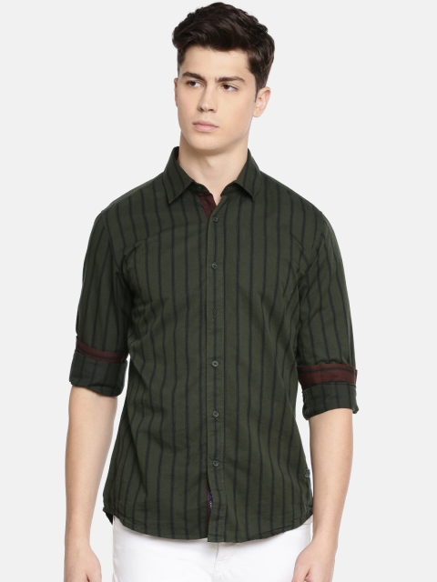 

Being Human Men Olive Green & Black Comfort Fit Striped Casual Shirt