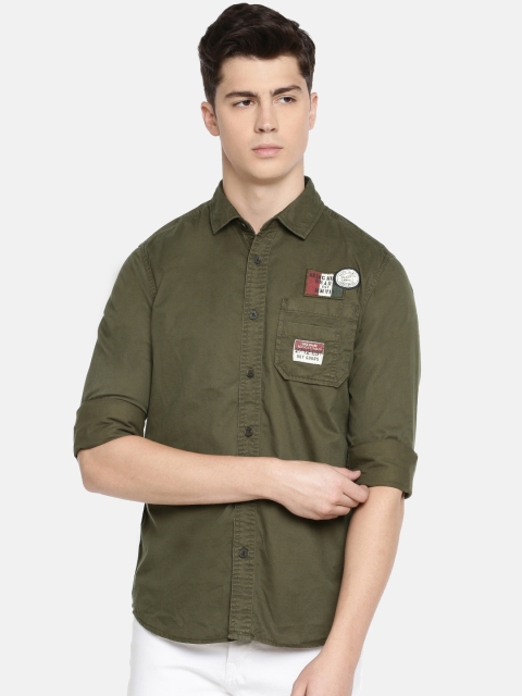 

Being Human Men Olive Green Comfort Fit Solid Casual Shirt