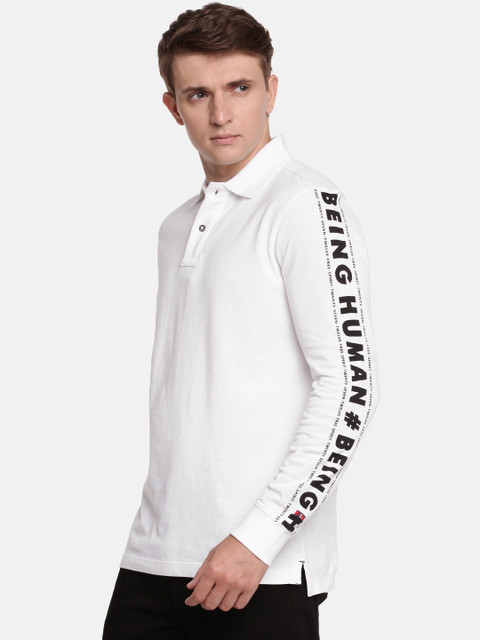 

Being Human Men White Solid Polo Collar T-shirt