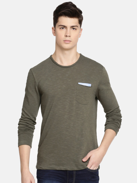 

Being Human Men Olive Green Solid Round Neck Pure Cotton T-shirt