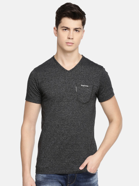 

Being Human Men Black Solid V-Neck T-shirt