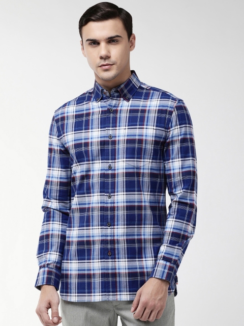 

Marks & Spencer Men Blue & Off-White Knitted Regular Fit Checked Casual Shirt