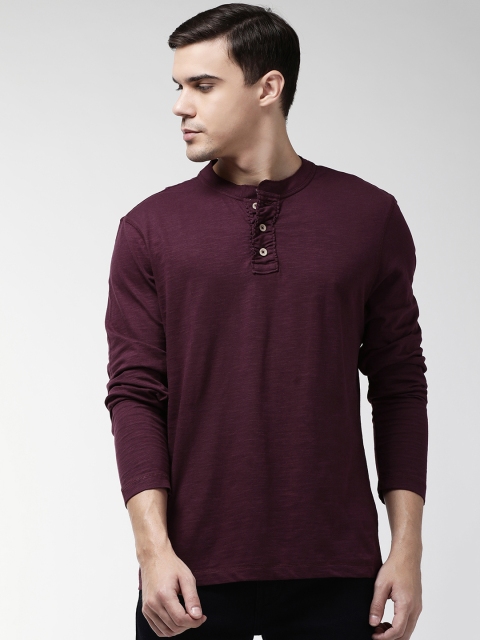 

Marks & Spencer Men Burgundy Solid Henley Neck T-shirt