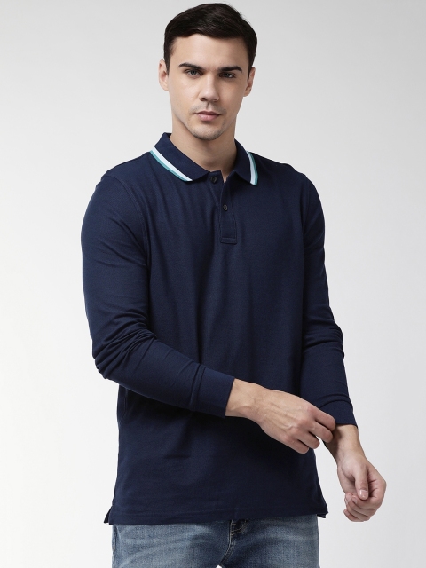 

Marks & Spencer Men Navy Blue Solid Polo Collar T-shirt