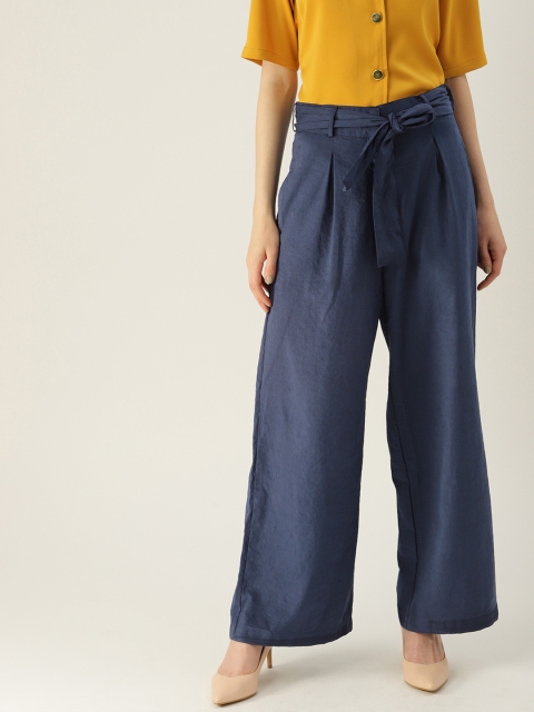 

NUSH Women Navy Blue Flared Solid Parallel Trousers