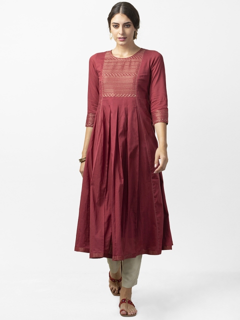 

Fabindia Women Maroon Slim Fit Zari Work Yoke Design Anarkali Kurta
