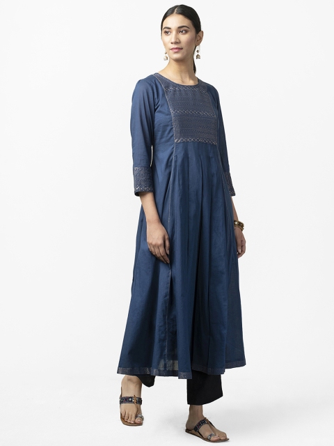 

Fabindia Women Navy Blue Slim Fit Zari Work Yoke Design Anarkali Kurta