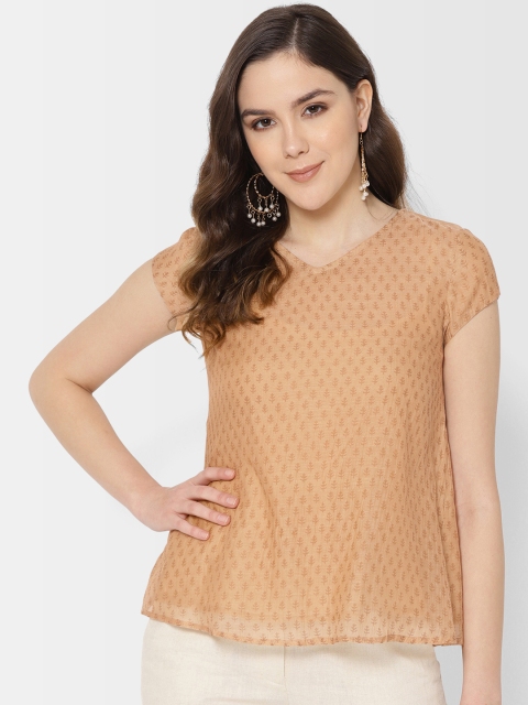 

Fabindia Women Beige Printed A-Line Top