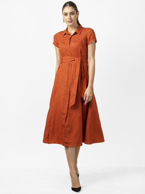 

Fabindia Women Rust Orange Solid Shirt Dress