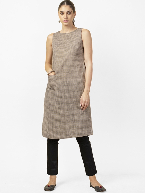 

Fabindia Women Taupe & Golden Checked Tunic