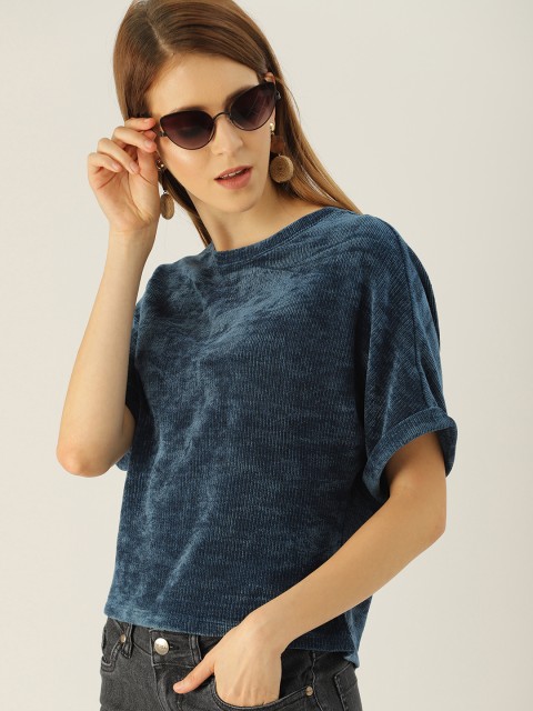 

NUSH Women Teal Blue Solid Top