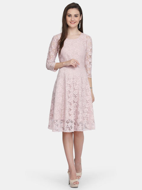 

Eavan Women Pink Self Design Fit and Flare Dress