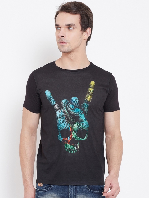 

Wear Your Mind Men Black & Blue Printed Round Neck T-shirt