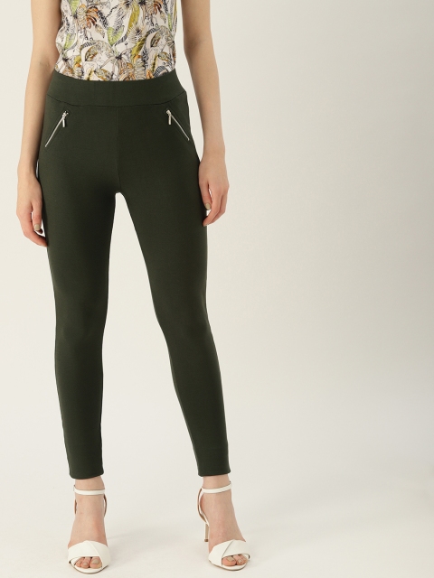 

Women Olive Green Solid Ankle-Length Leggings