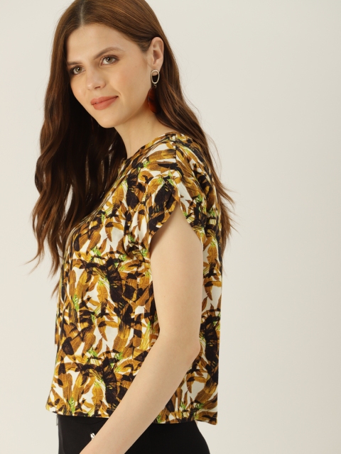 

NUSH Women Mustard Yellow & Green Printed Top