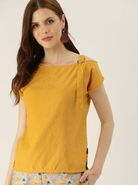 

NUSH Women Mustard Yellow Solid Top