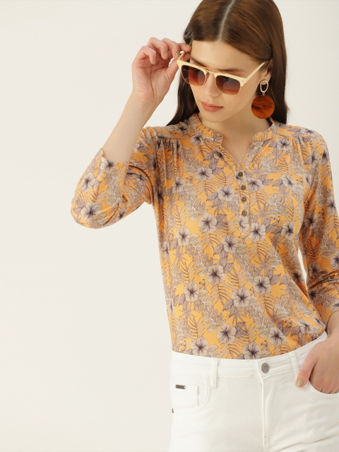 

NUSH Women Mustard Yellow & Grey Printed Top