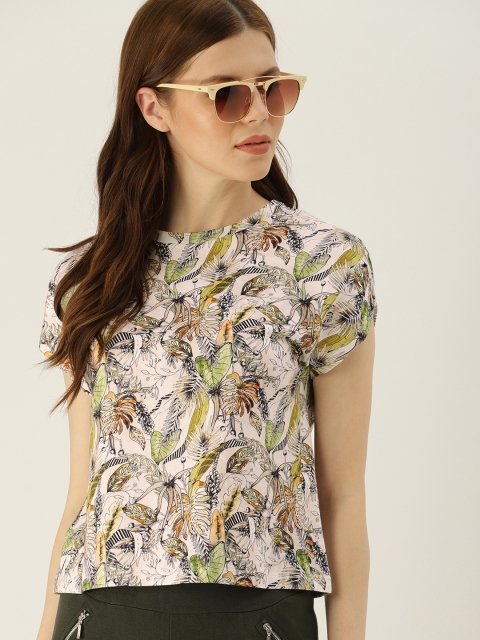

NUSH Women White & Green Printed Top