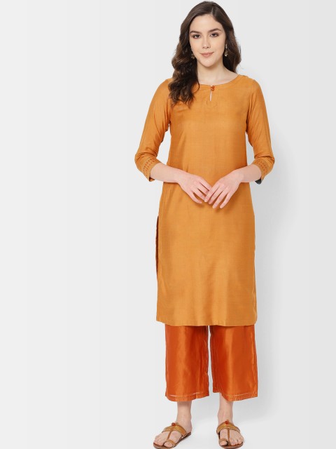 

Fabindia Women Mustard Yellow Slim Fit Solid Straight Kurta