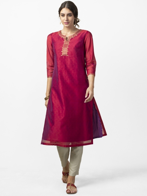 

Fabindia Women Maroon & Purple Yoke Design Layered Straight Kurta