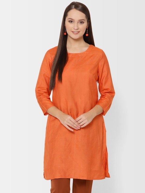 

Fabindia Women Orange Mukaish-Work Straight Kurta