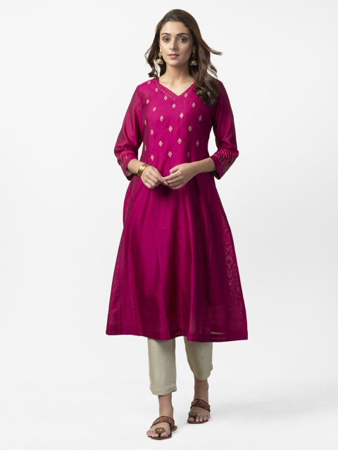 

Fabindia Women Magenta & Golden Solid A-Line Kurta