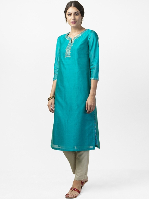 

Fabindia Women Blue Solid Straight Kurta