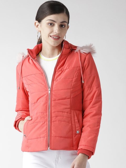 

Fort Collins Women Coral Orange Solid Hooded Parka Jacket