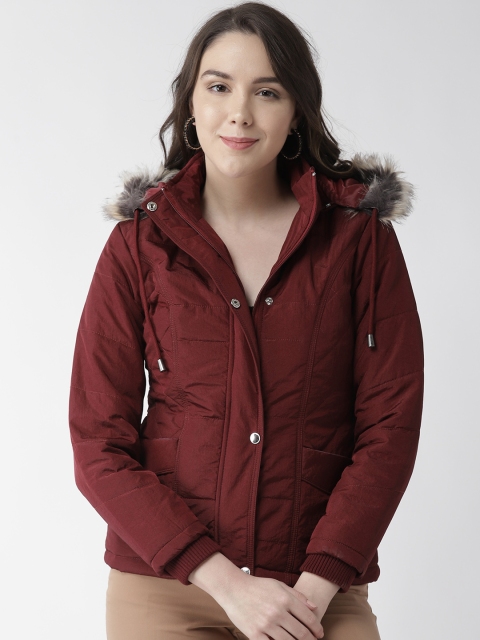 

Fort Collins Women Maroon Detachable Hood Solid Parka Jacket