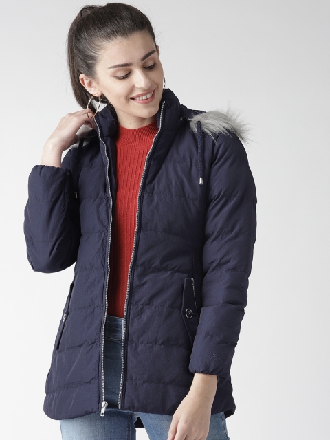 

Fort Collins Women Navy Blue Solid Hooded Parka Jacket