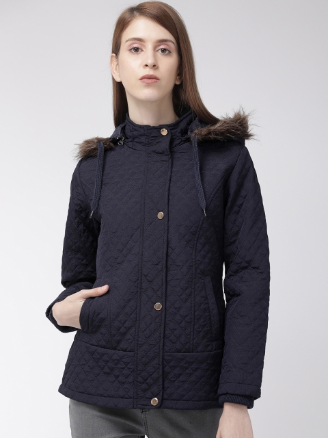 

Fort Collins Women Navy Blue Solid Detachable Hood Parka Jacket