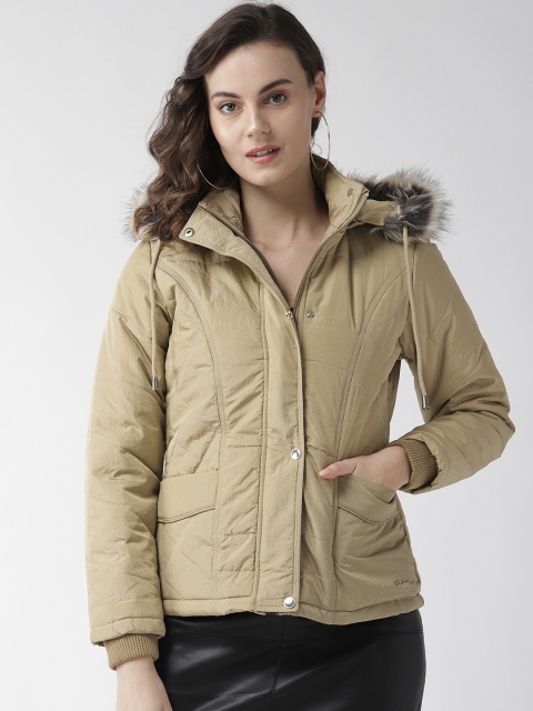 

Fort Collins Women Beige Solid Parka Jacket with Detachable Hood