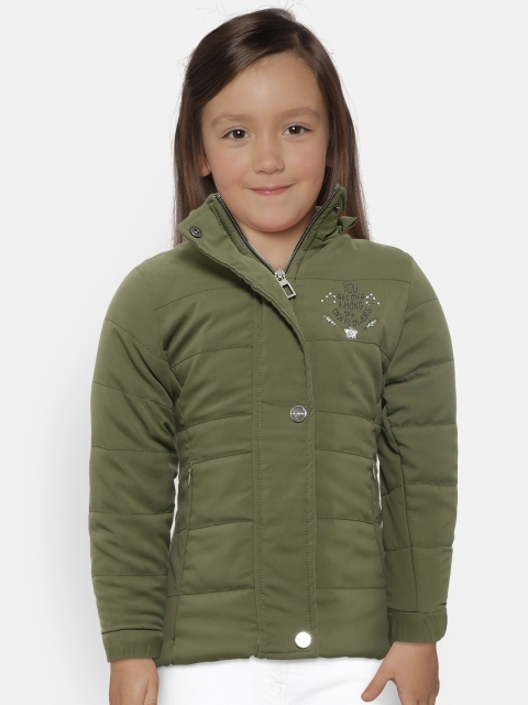 

Okane Girls Olive Green Solid Padded Jacket with Detachable Hood