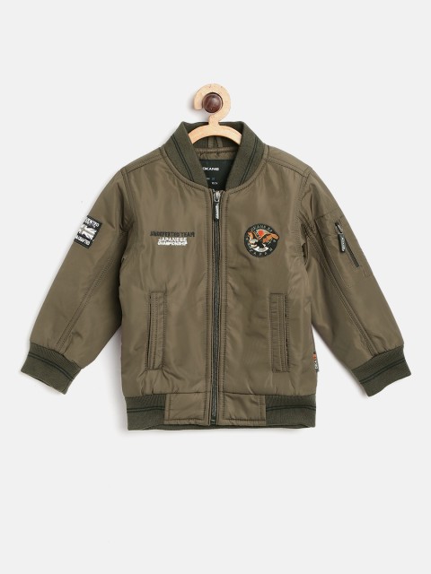 

Okane Boys Olive Green Solid Bomber Jacket
