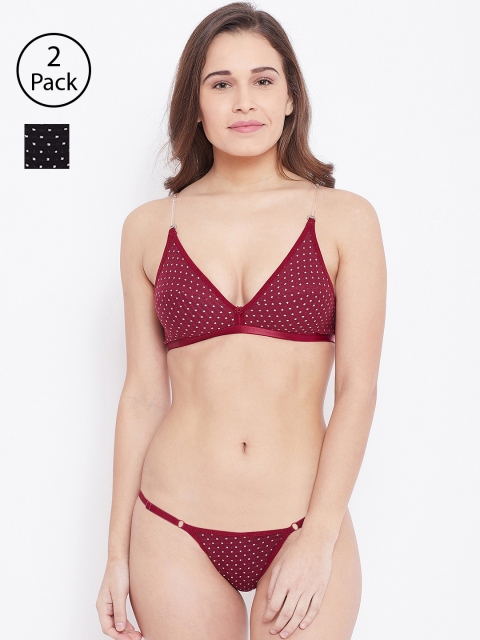 

N-Gal Women Pack of 2 Printed Lingerie Sets 8009603-1-8009605-1, Maroon