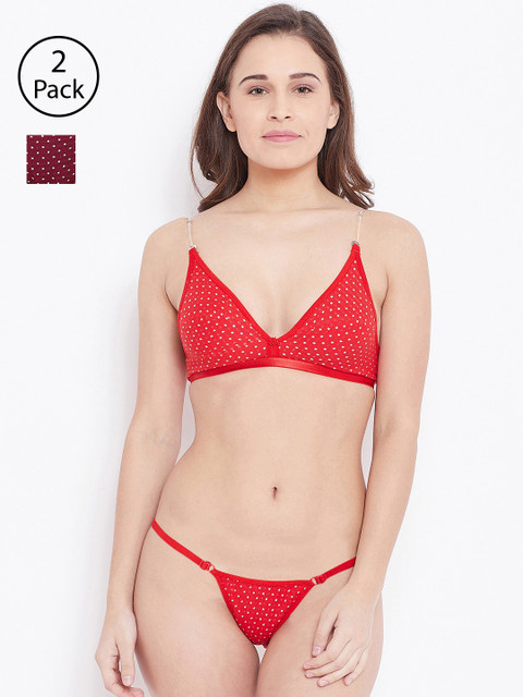 

N-Gal Women Pack of 2 Printed Lingerie Sets, Maroon